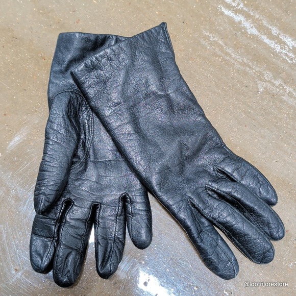 Fownes Vintage Black Genuine Leather Gloves 100% Cashmere Lining Size 7 — photo 2